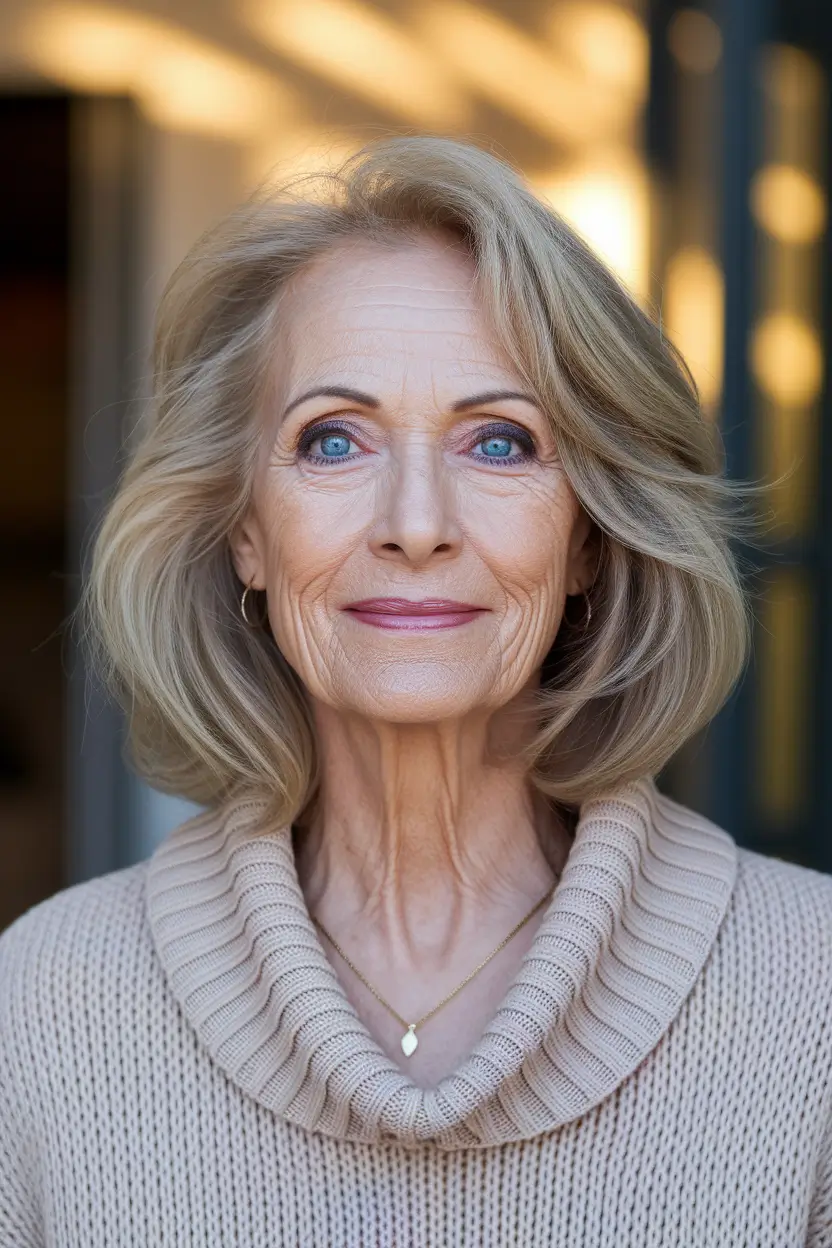hairstyles for women over 60 medium wavy Dimensional Beige Blonde with Tapered Volume