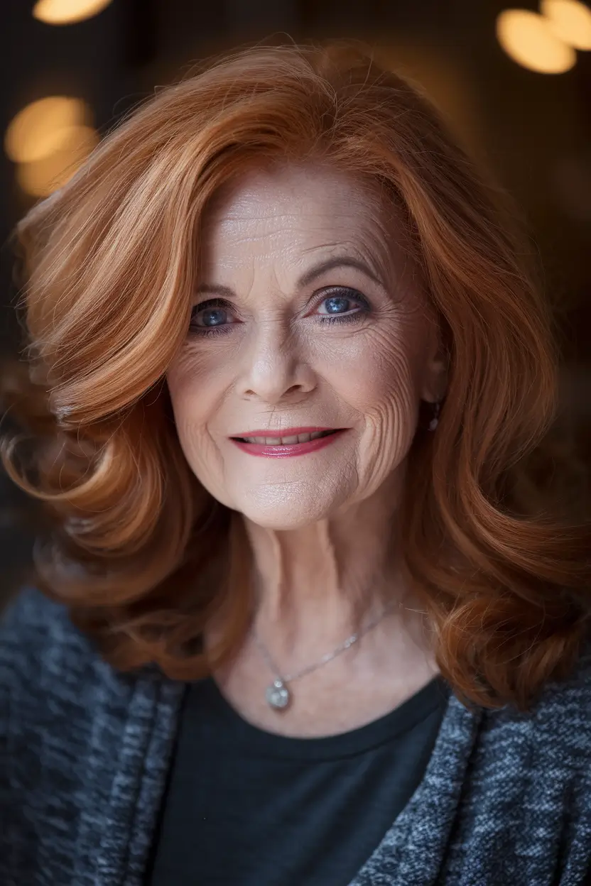 hairstyles for women over 60 thick hair Layered Copper with Full-Body Glam