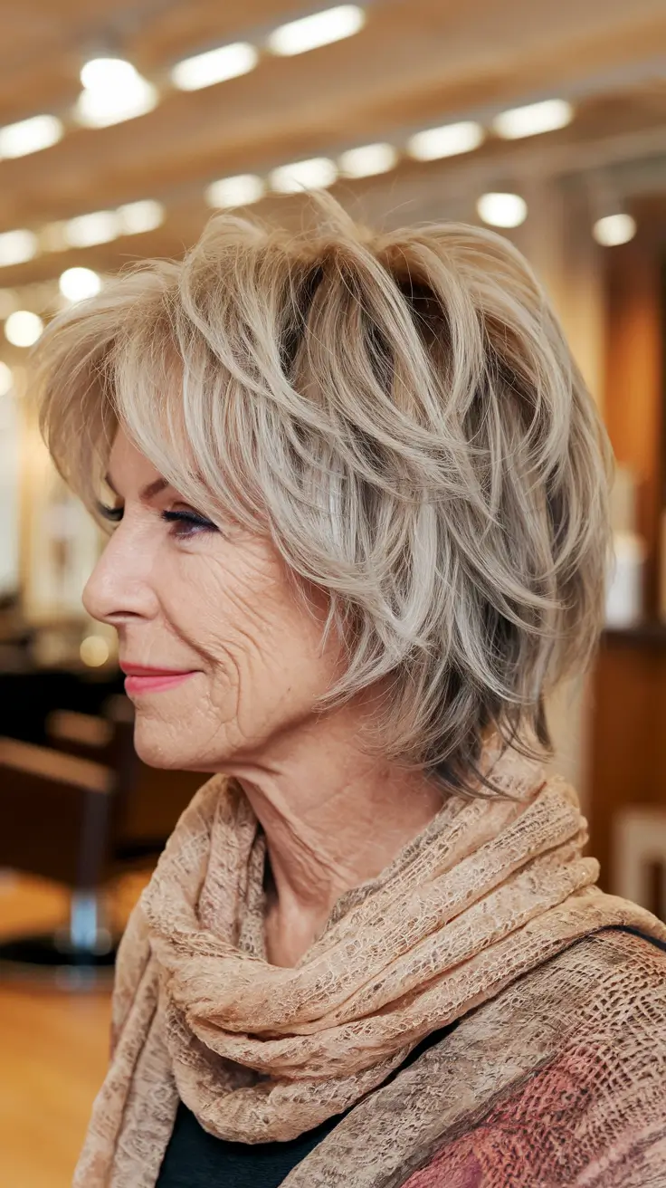 hairstyles for women over 60 with bangs Textured Silver Shag with Airy Movement