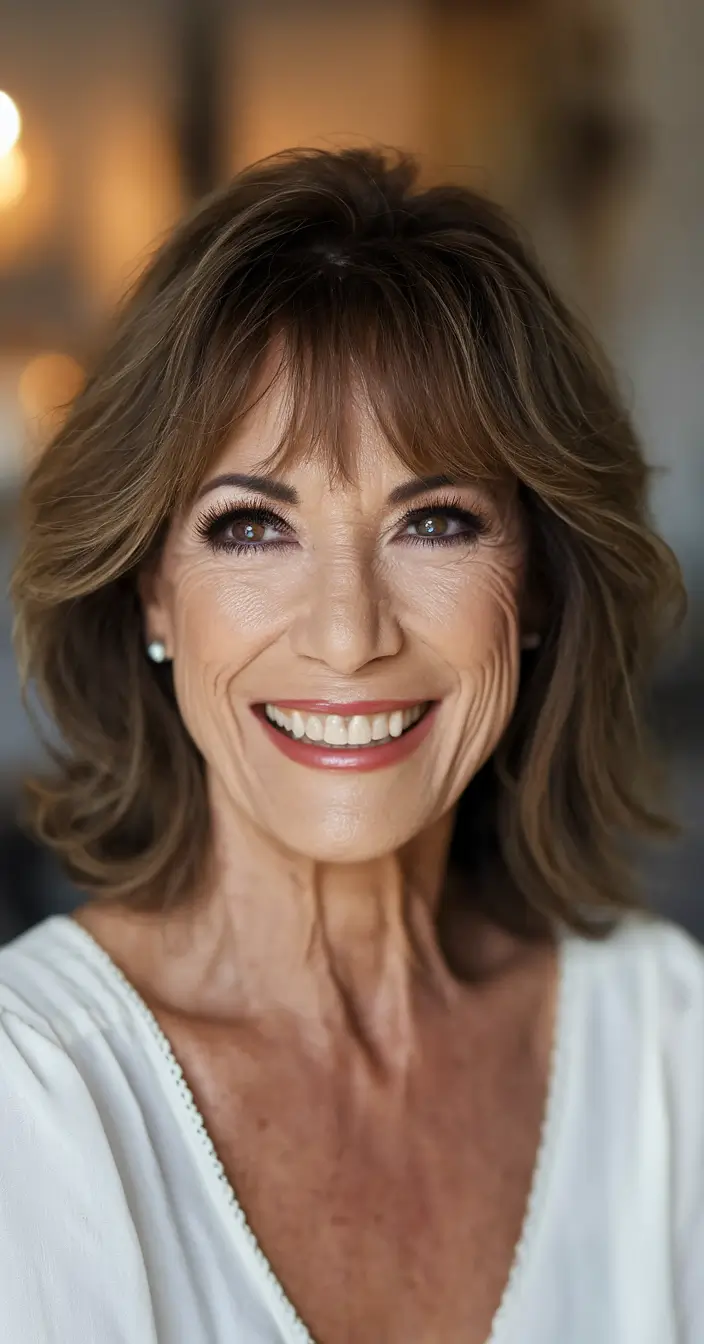 hairstyles-for-women-over-60-with-bangs-Soft-Feathered-Layers-with-Wispy-Bangs
