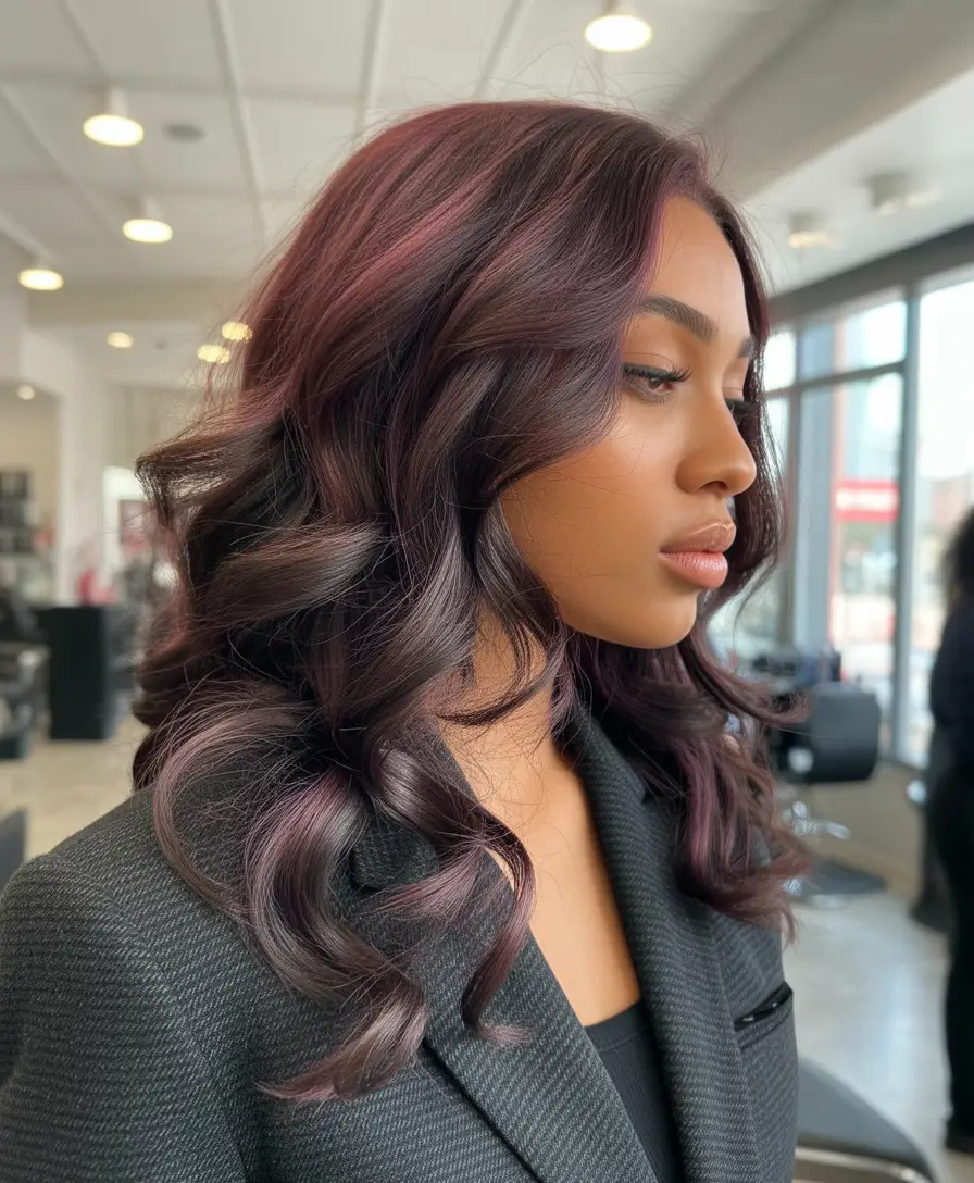 fall hair color for black women velvety plum elegance with a soft curl