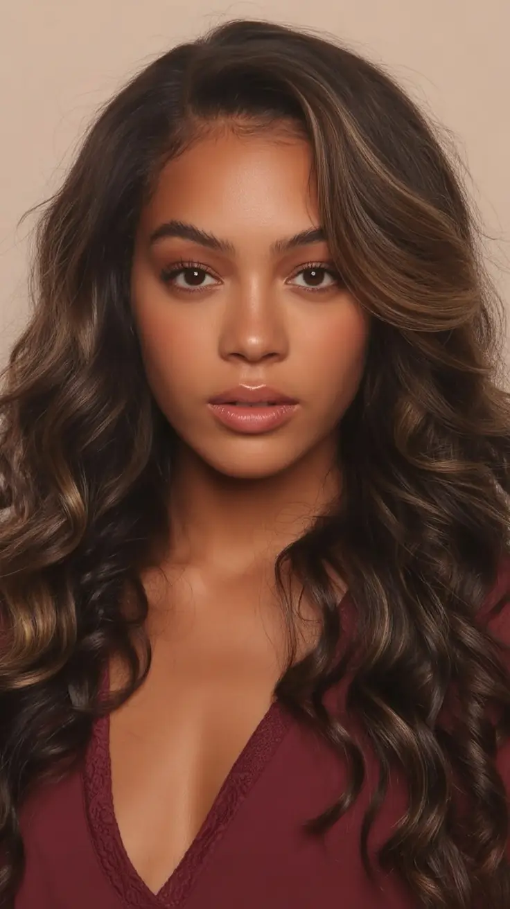 fall hair color for black women deep espresso tones with creamy highlights