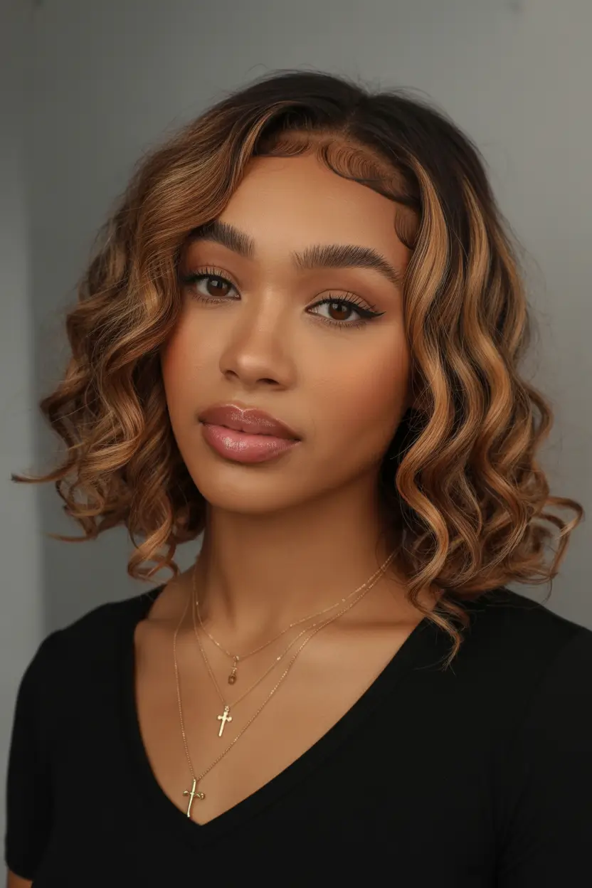 fall hair color for black women 2025 Defined Cinnamon Curls with Sculpted Edges
