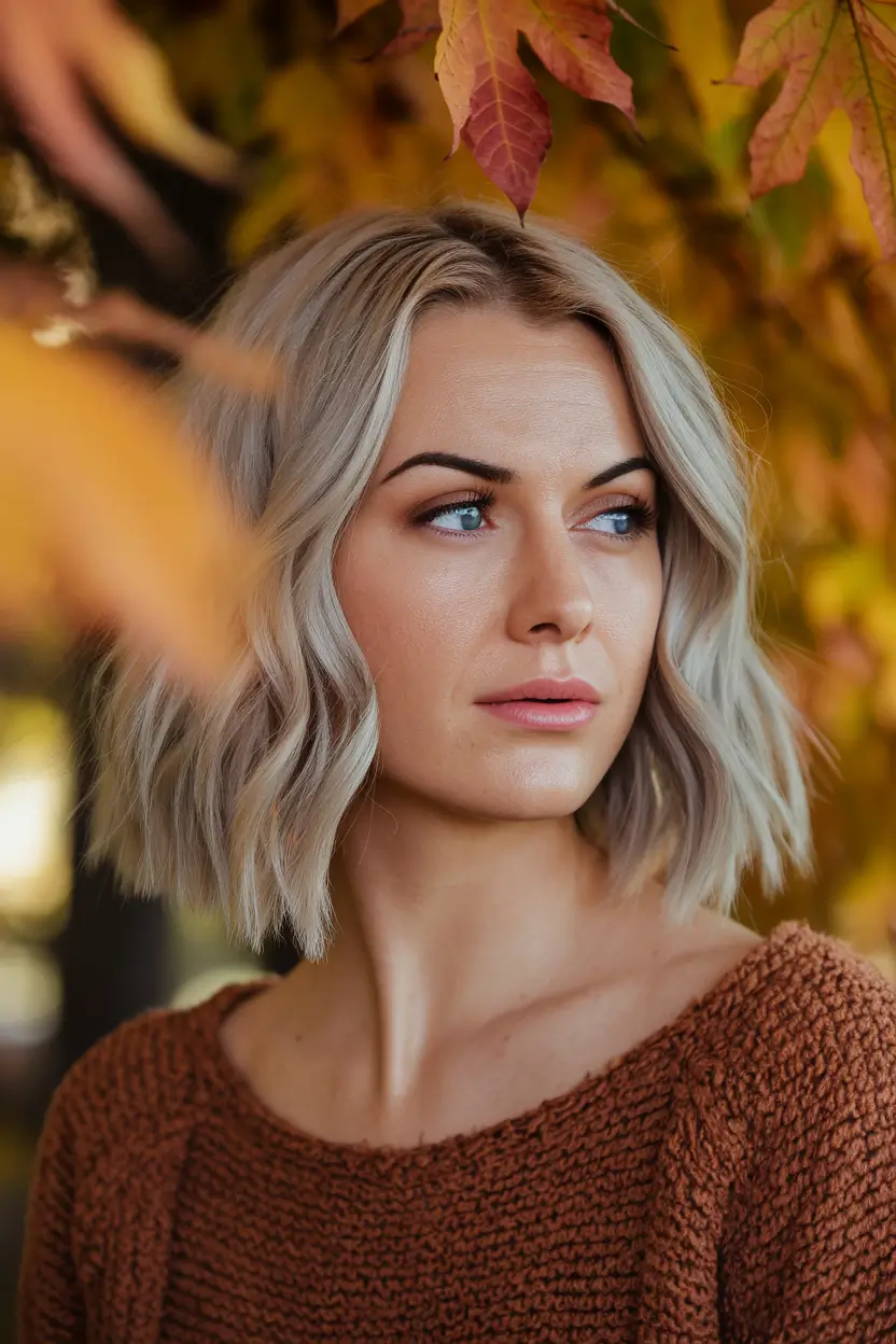 fall hair color for blondes ash Silver Pearl Bob for Crisp Autumn Days
