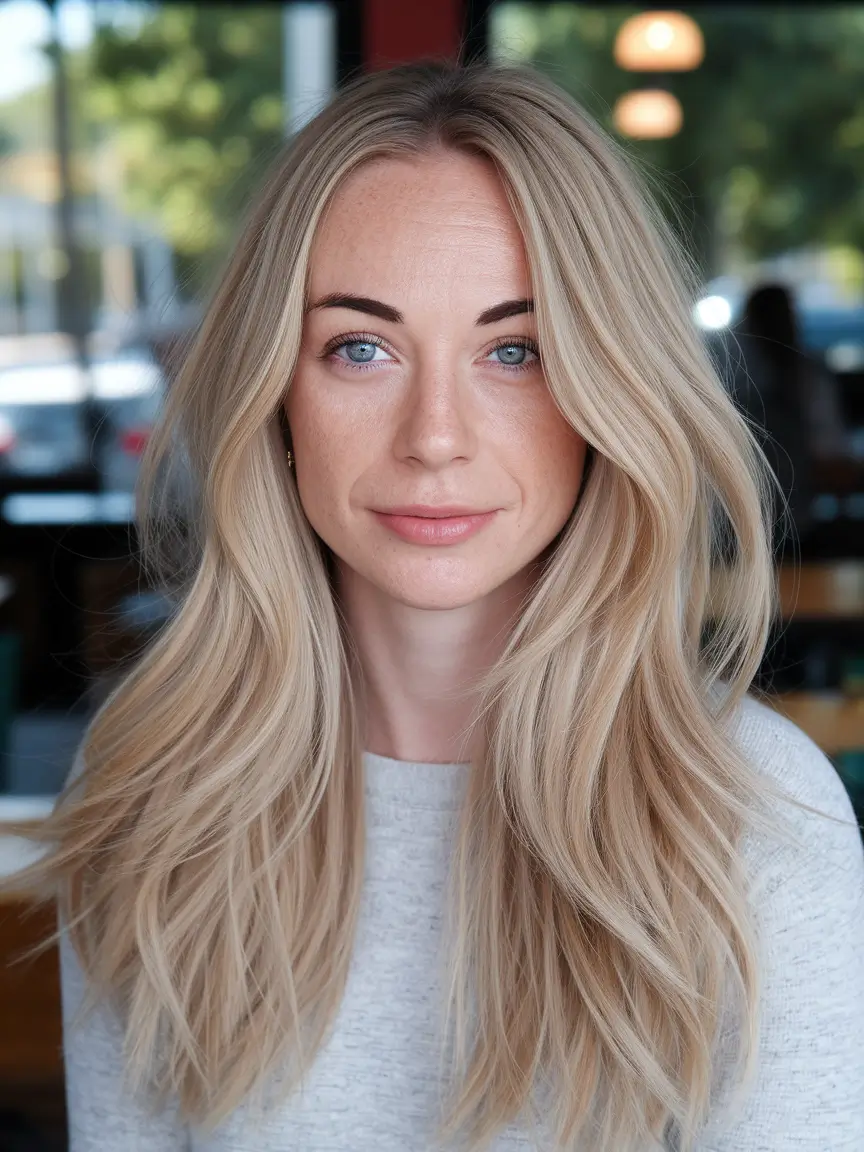 fall hair color for blondes with low lights caramel Neutral Beige Blonde with Effortless Texture