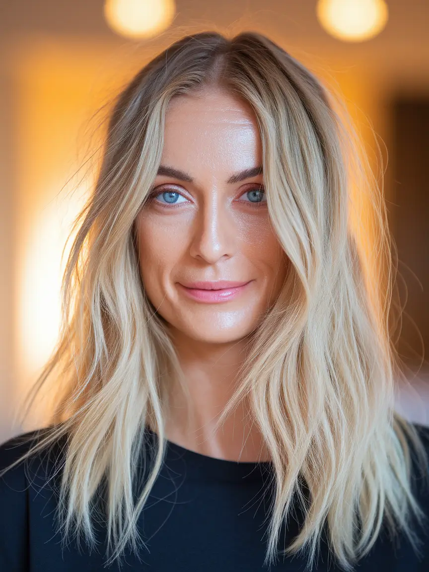 fall hair color for blondes ash Textured Light Blonde with Soft Ash Lows