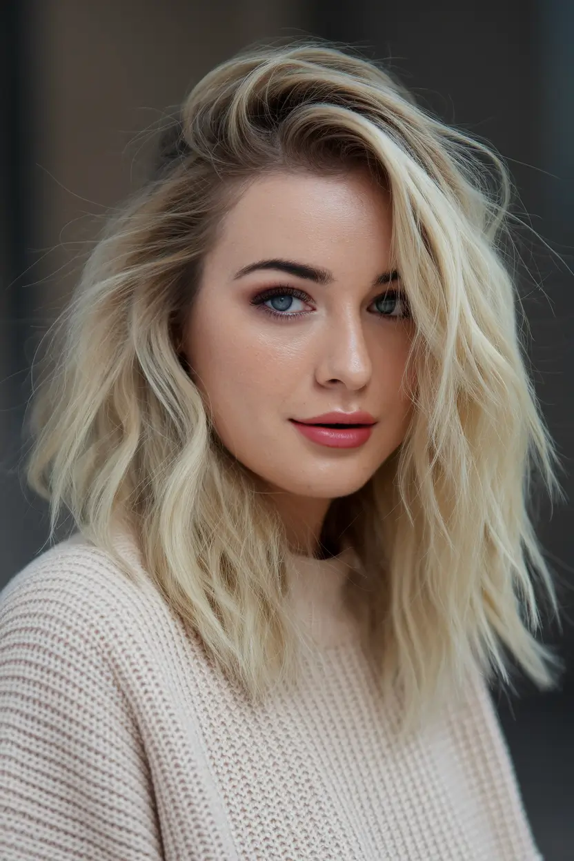 fall hair color for blondes balayage Textured Vanilla Waves with Soft Shadow Root