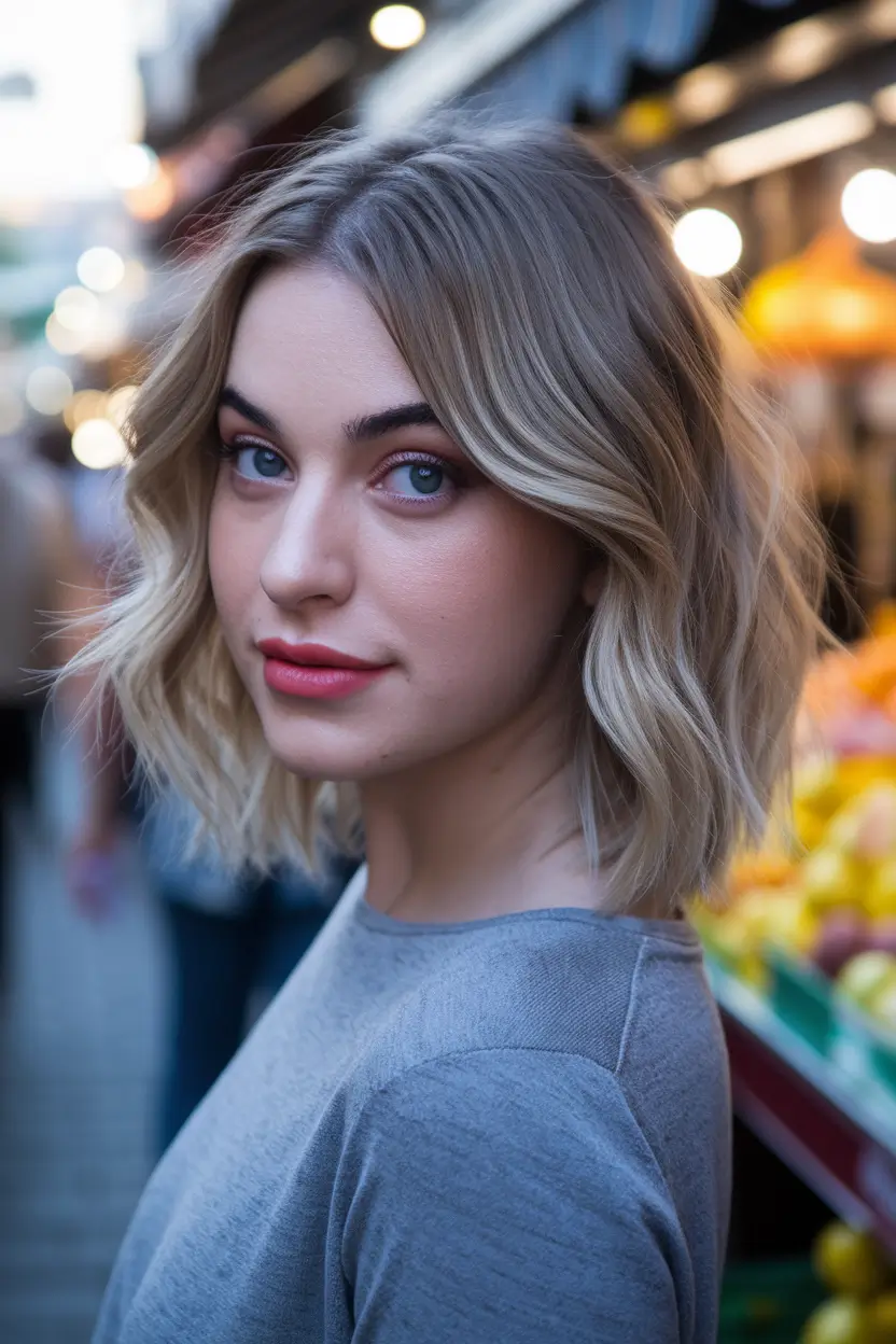fall hair color for blondes short Soft Champagne Bob with Subtle Shadowing