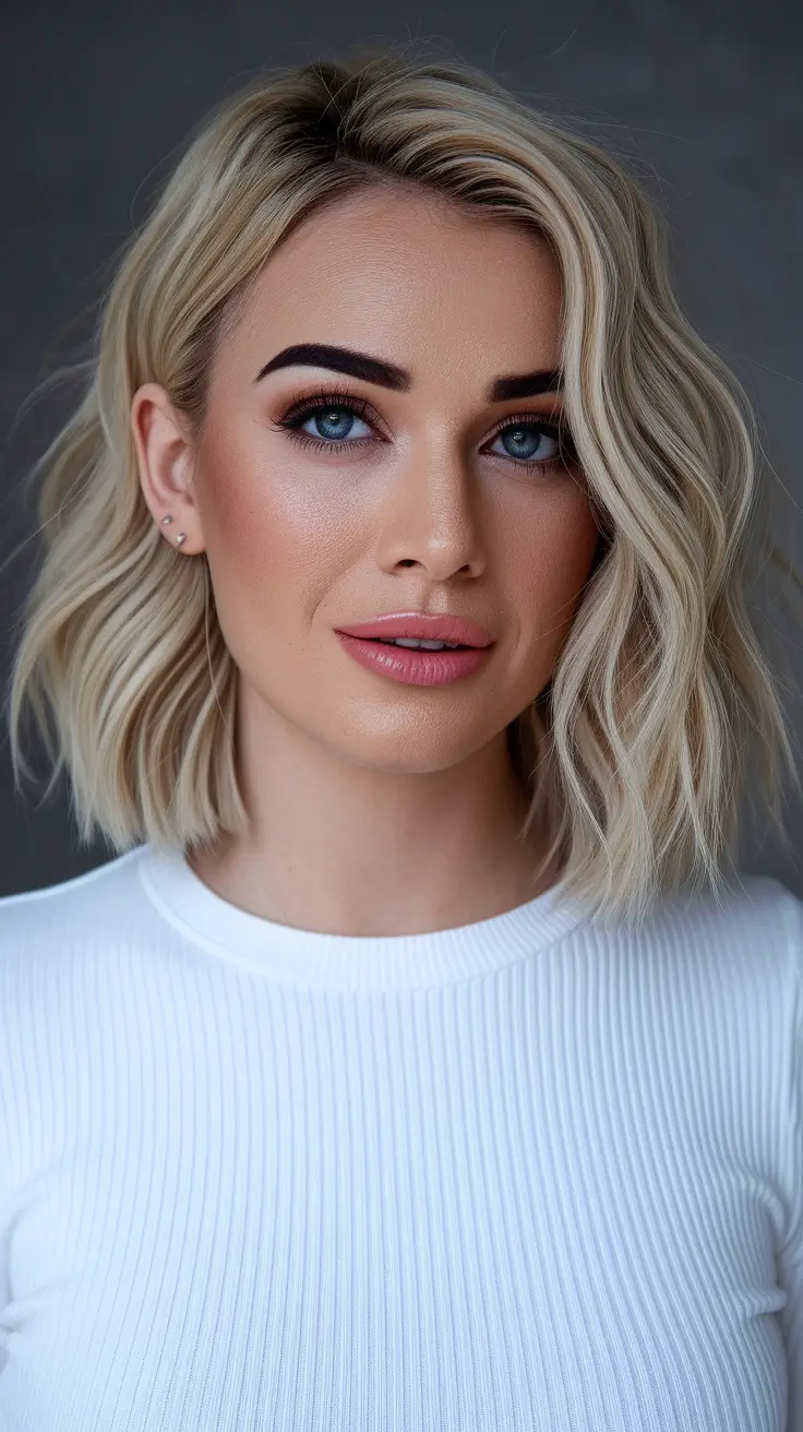 fall hair color for blondes short Buttercream Wavy Bob