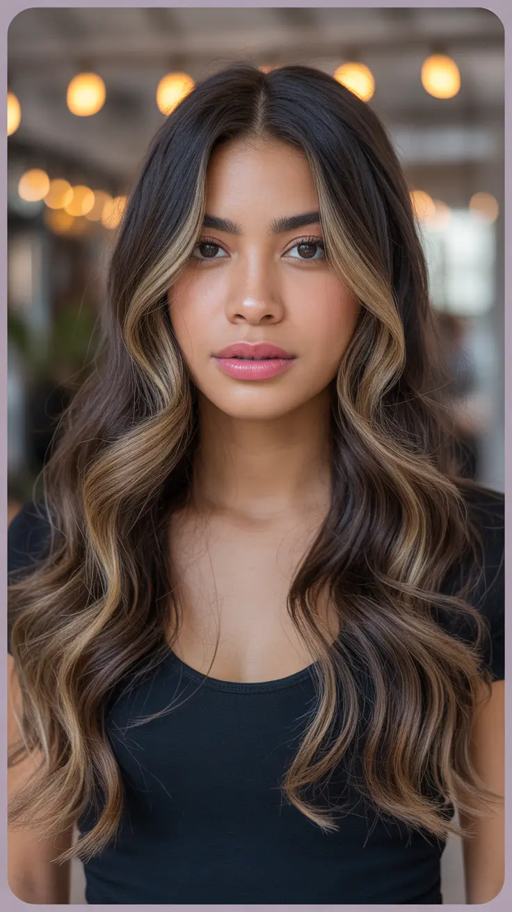 deep fall color palette hair Toffee Ribbon Waves with Soft Contour