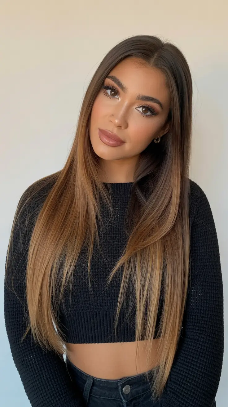 deep fall hair color+Soft Caramel Melt with Brunette Roots