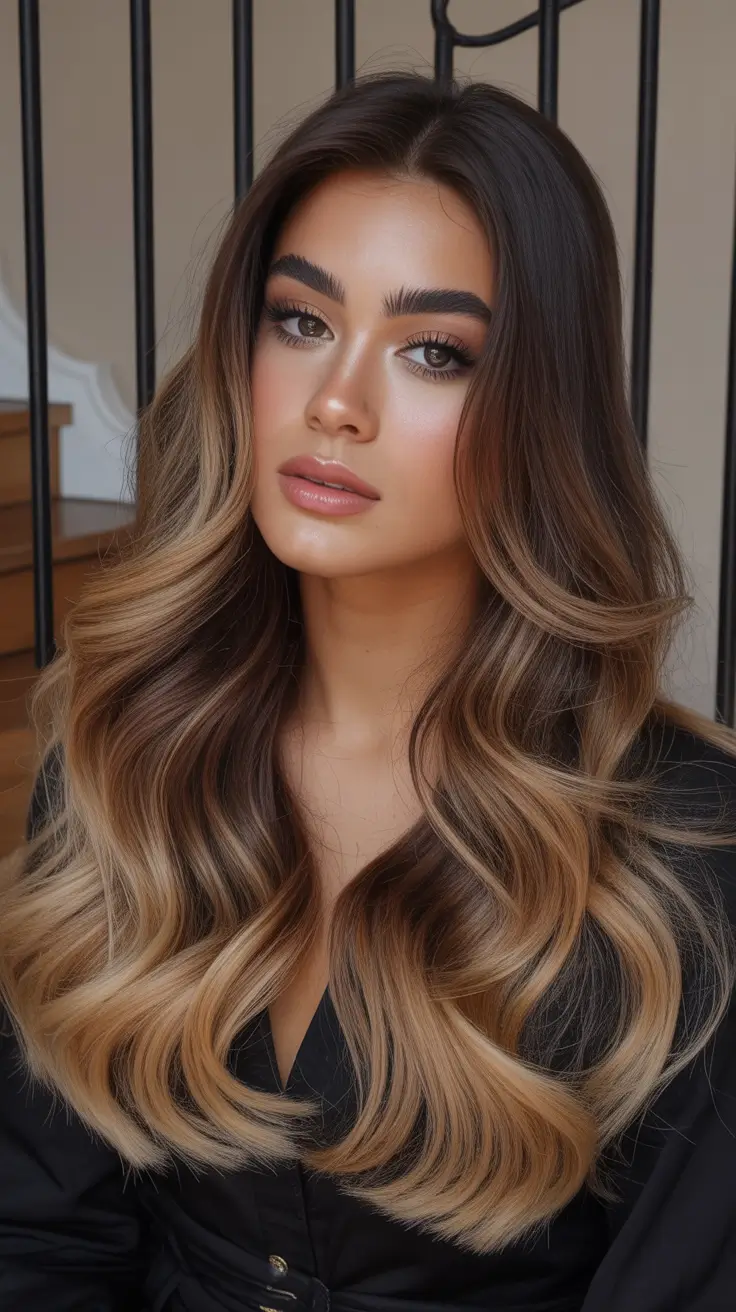 deep fall hair color+Butterscotch Balayage Curls