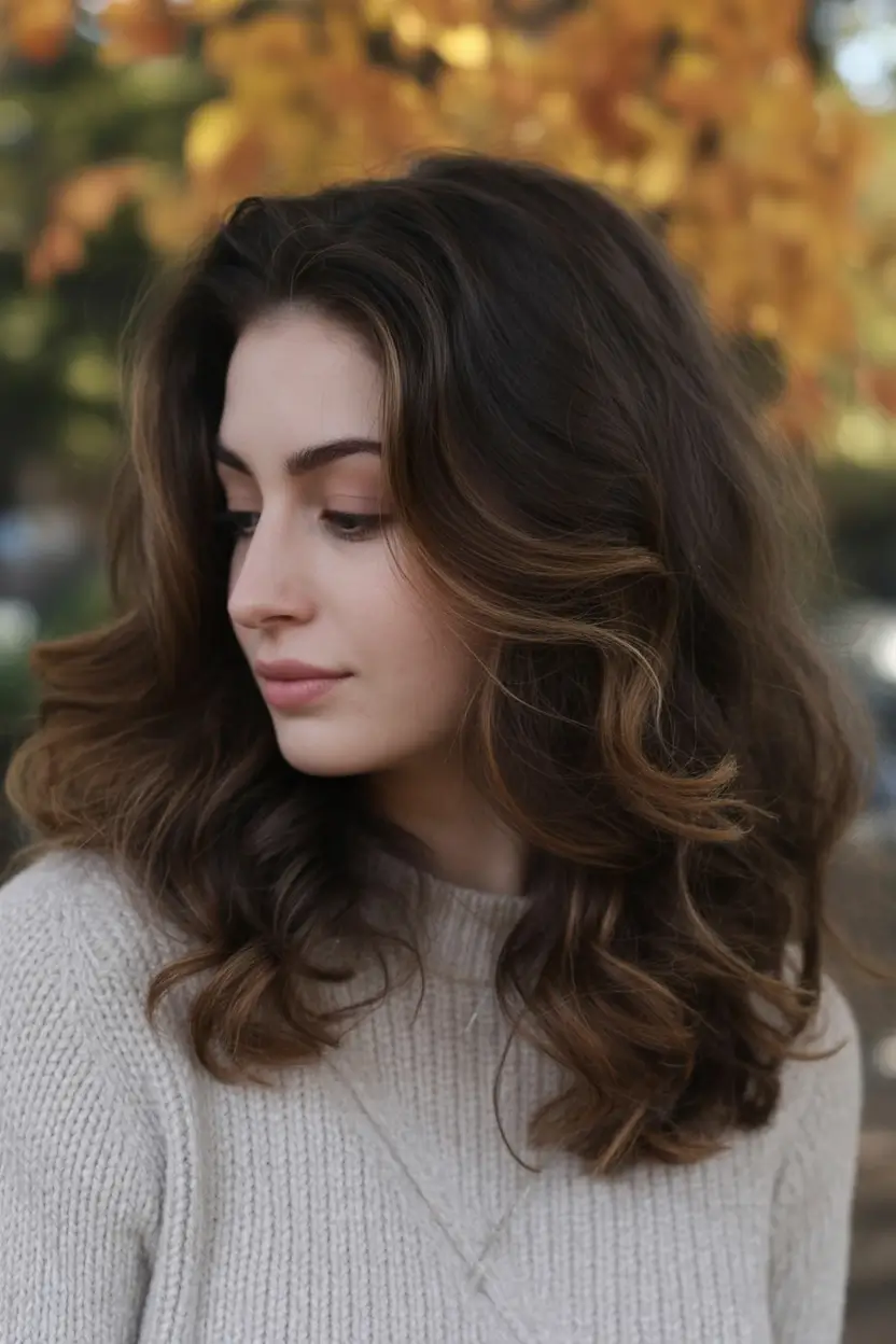 fall hair colors for cool skin tones Mocha Chestnut Layers With Airy Volume