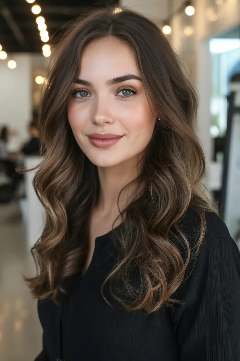 fall hair colors for cool skin tones Toffee Ribbon Lights on Dark Brown Base