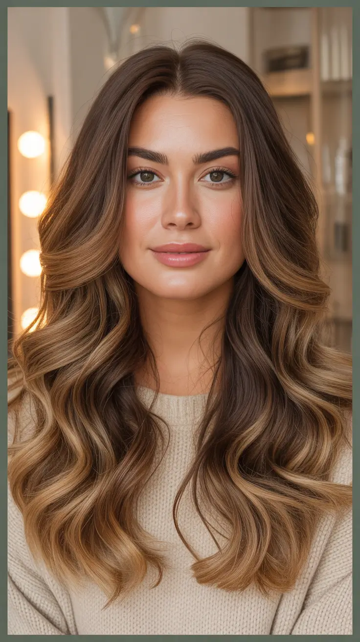 Fall hair colors for warm skin tones Cocoa Blend Waves with Espresso Depth