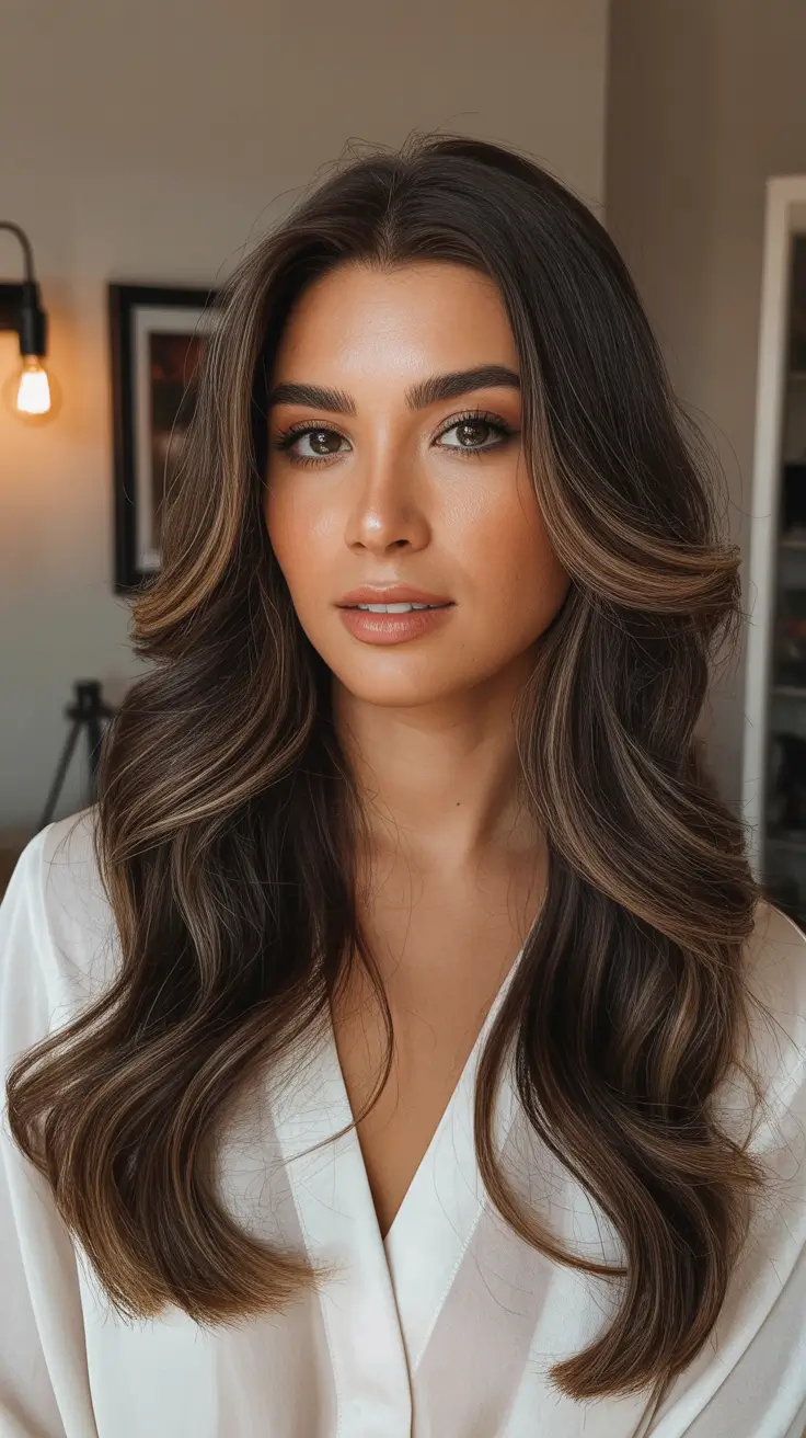 Fall hair colors for warm skin tones Maple Espresso with Dimensional Mid-Lights
