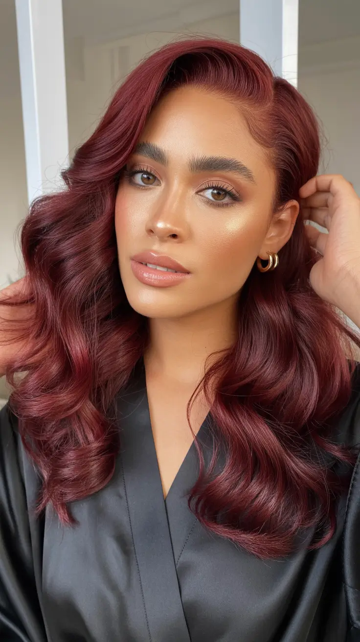 Fall hair colors for warm skin tones Merlot Waves That Melt Into the Season