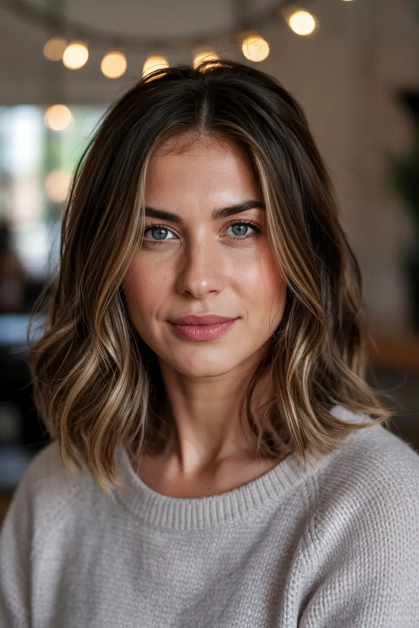 fall haircuts 2025 Shoulder-Length Swoop with Subtle Waves