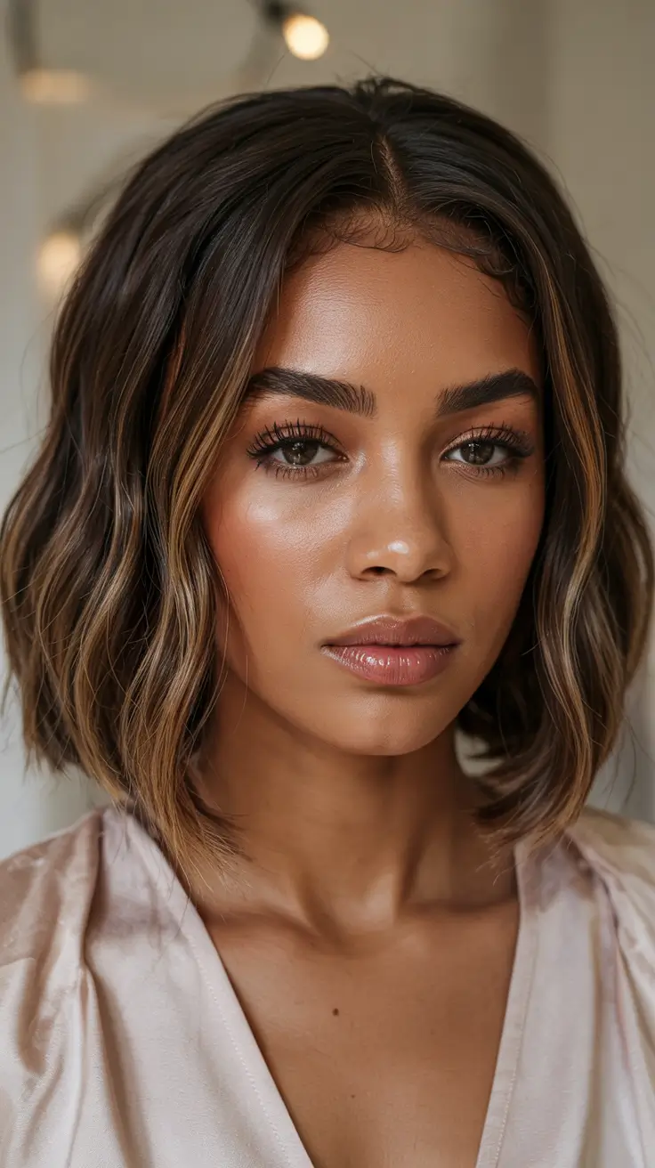fall haircuts 2025 Soft Wave Bob with Espresso Depth