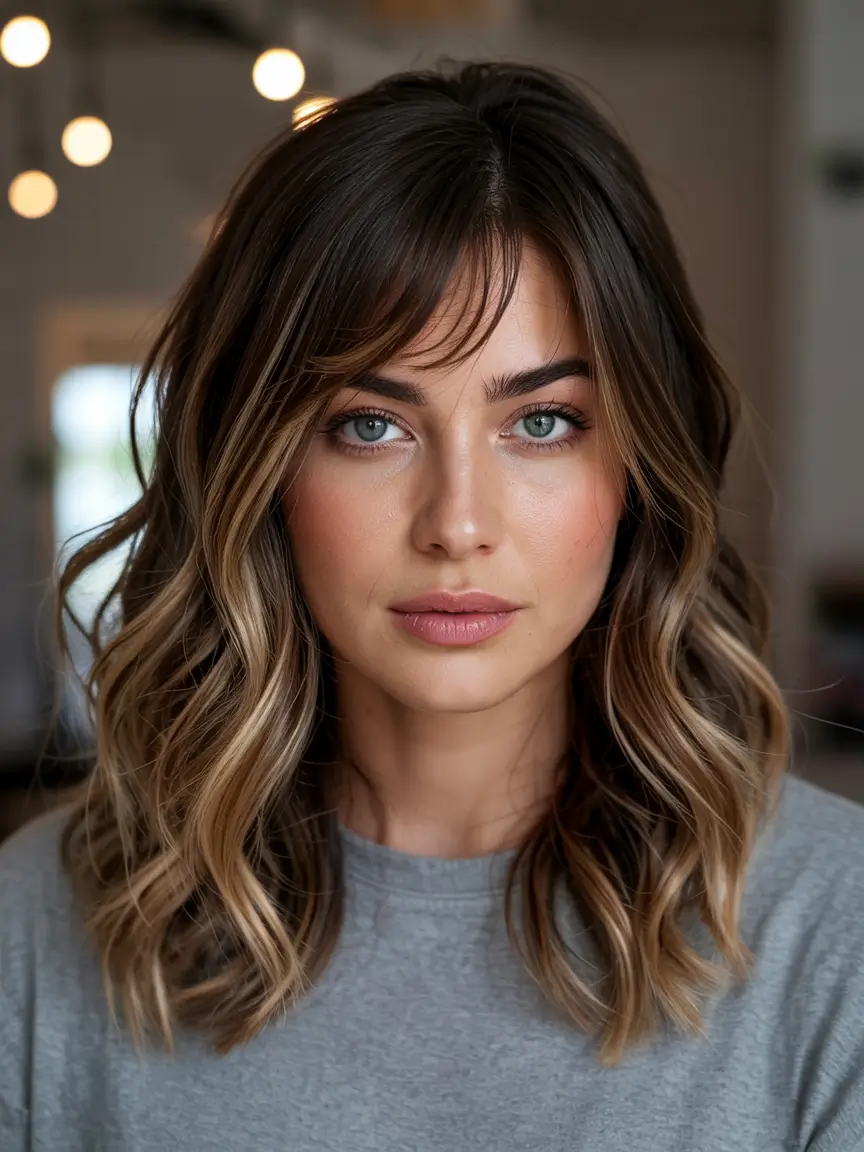 fall haircuts 2025 Textured Mid-Length Cut with Feathered Fringe