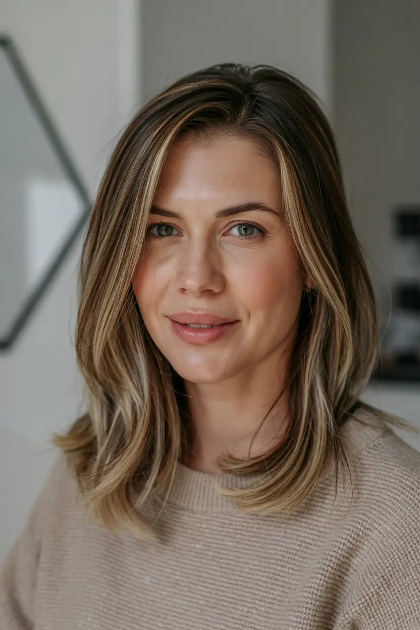 fall haircuts 2025 Mid-Length Layers with Sunkissed Blonde