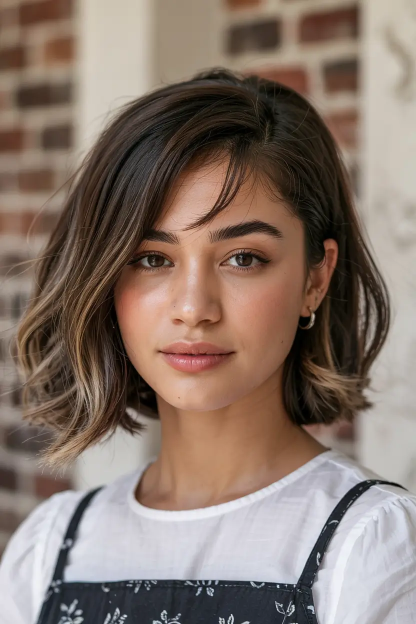 fall haircuts 2025 Soft Tousled Bob with a Side-Swept Fringe