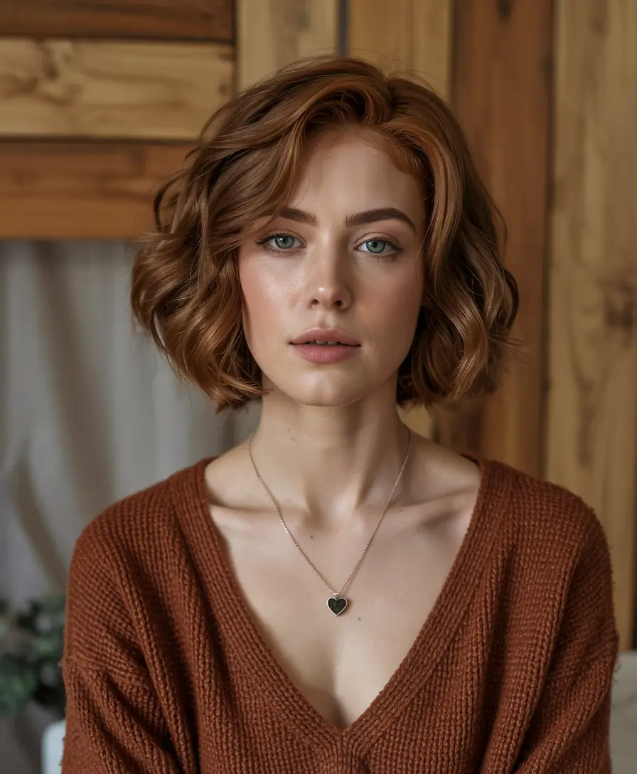 fall haircuts 2025 Classic Curved Bob with Cinnamon Tones
