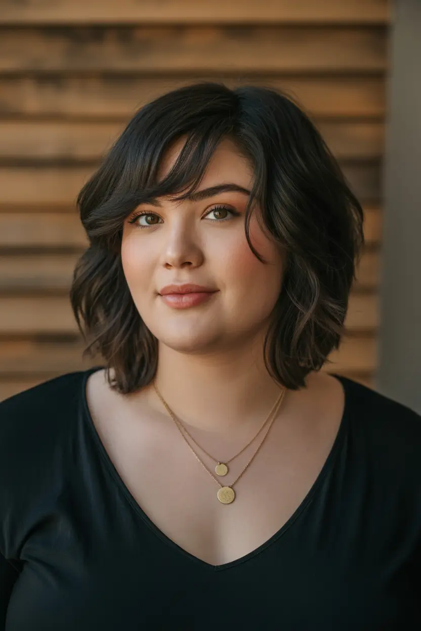 fall haircuts for plus size women round faces Soft Waves With Side Bangs for a Romantic Fall Refresh