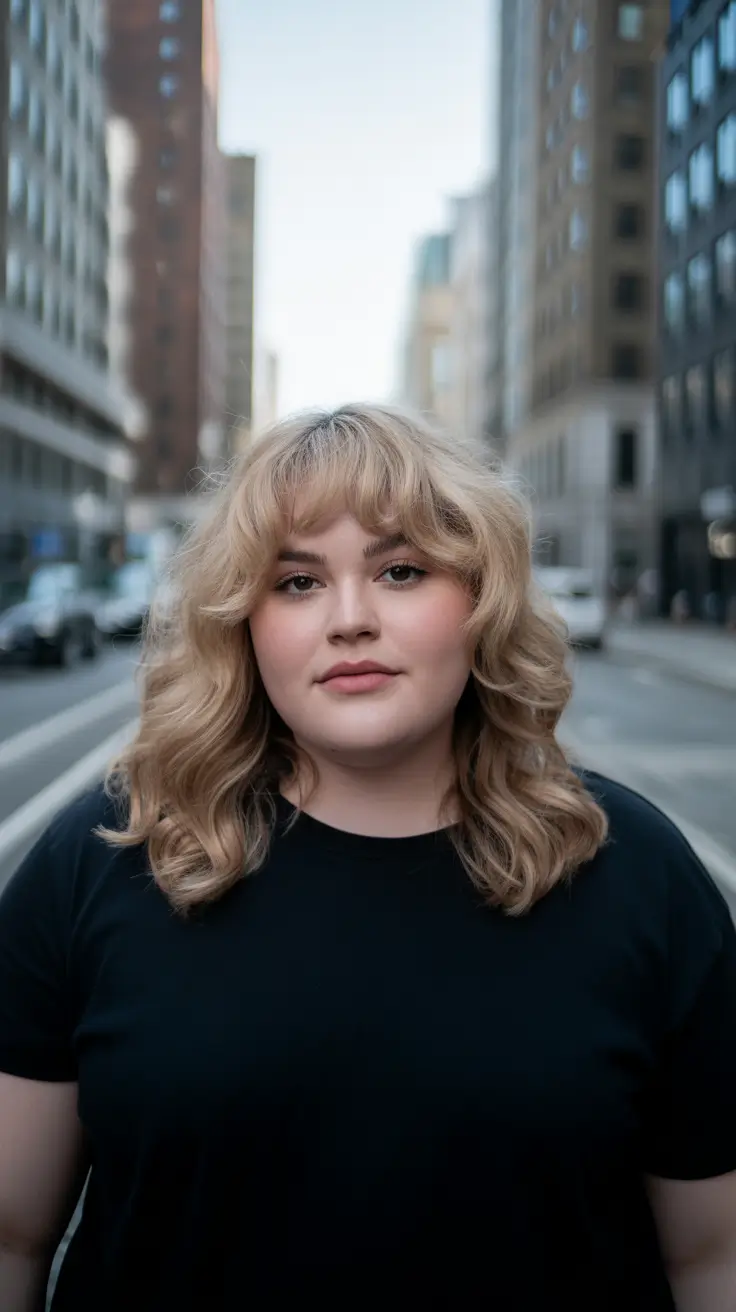 fall haircuts for plus size women with bangs Fluffy Shag with Full Bangs