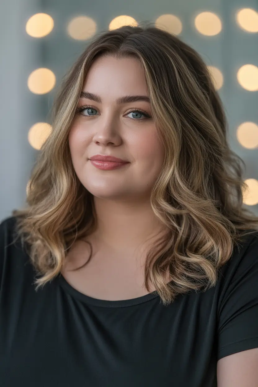 fall haircuts for plus size women Mid-Length Balayage Waves for Effortless Elegance