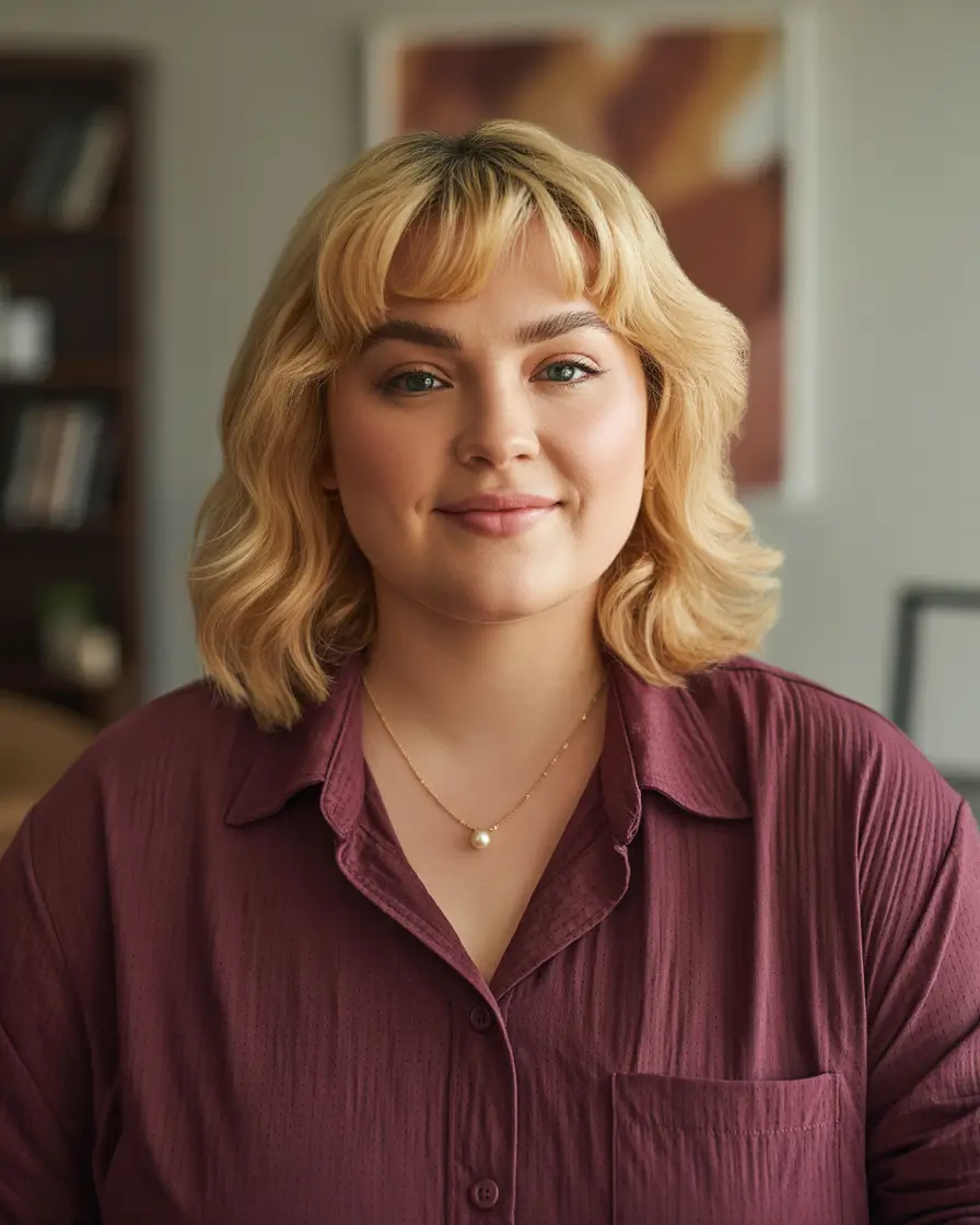 fall haircuts for plus size women with bangs Short Curly Bob with Bottleneck Bangs