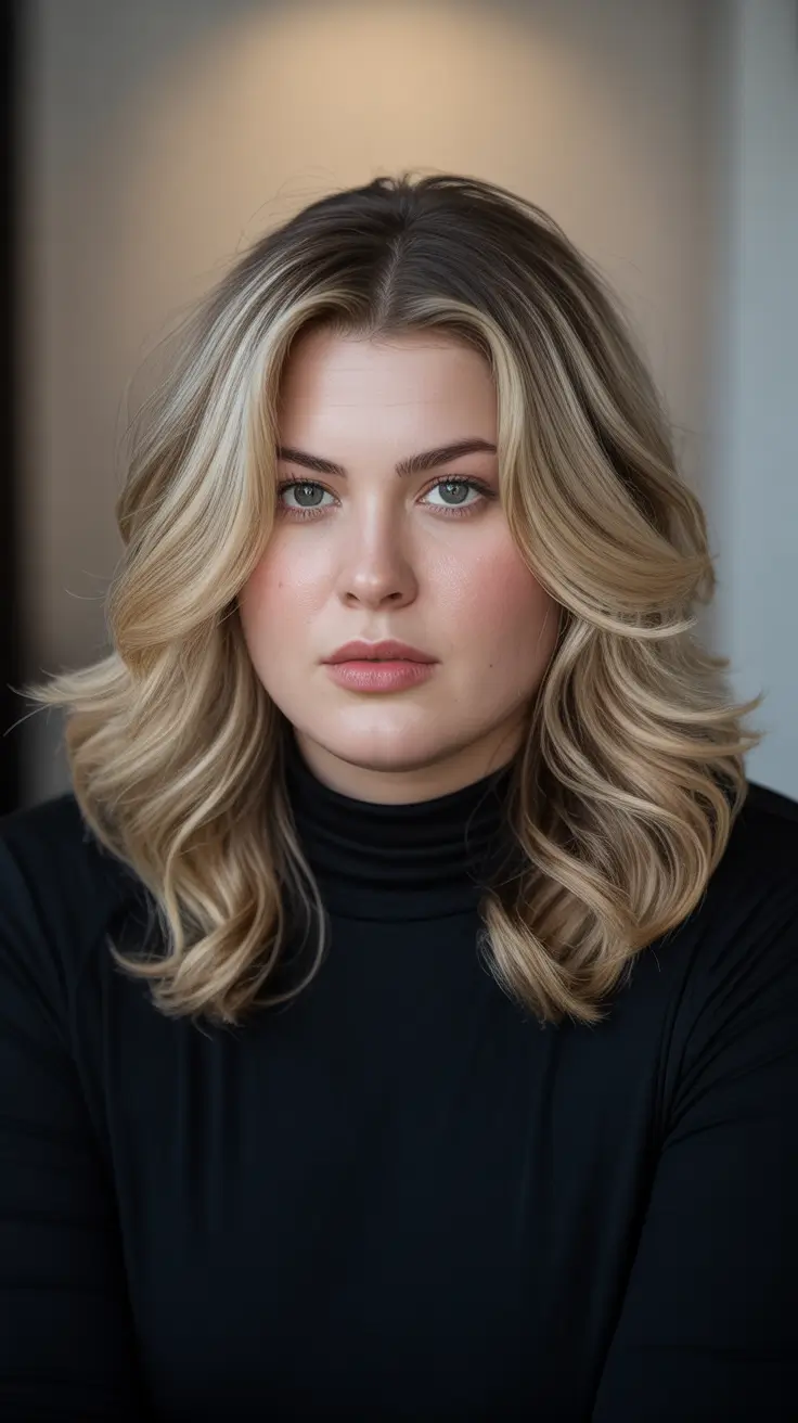 fall haircuts for plus size women over 50 Classic Shoulder-Length Blowout with Curtain Layers