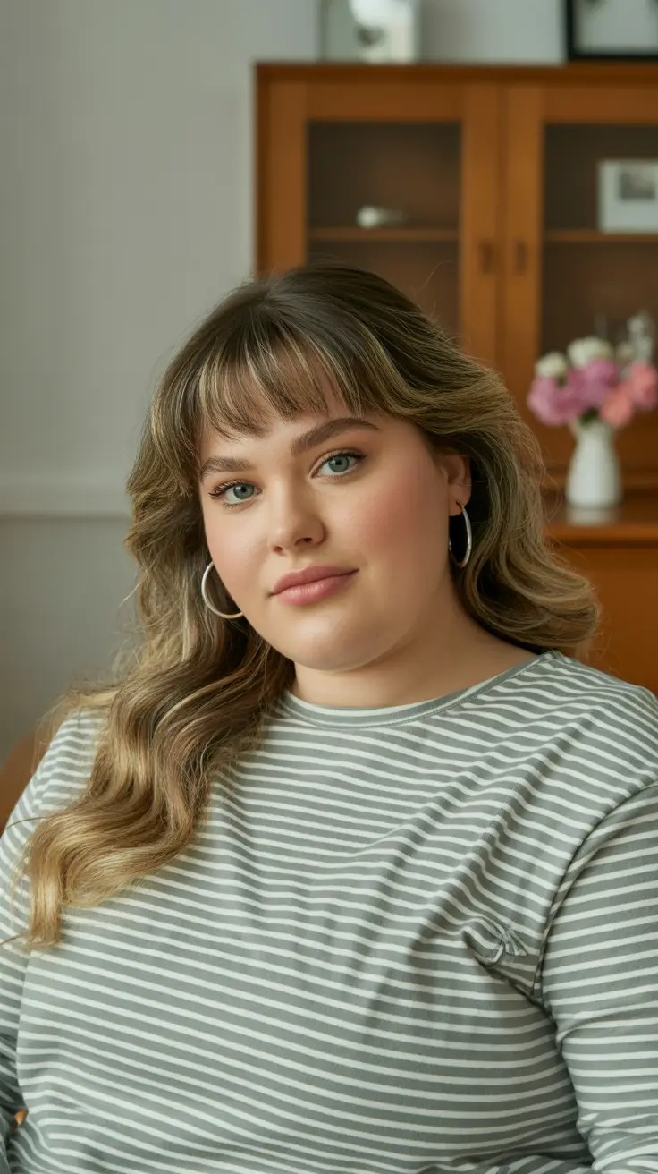fall haircuts for plus size women long hair Long Layered Waves with Wispy Bangs