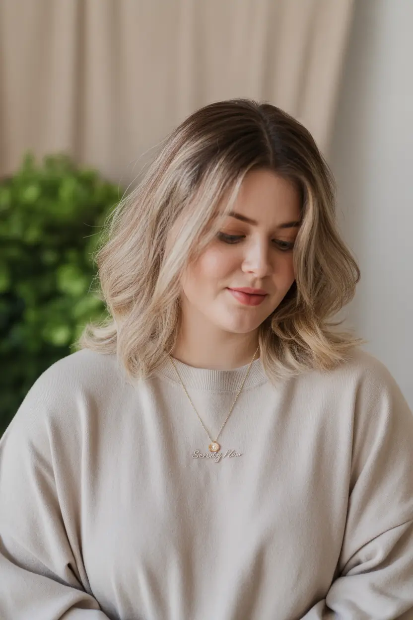 fall haircuts for plus size women flattering Blended Beige Lob with Texture