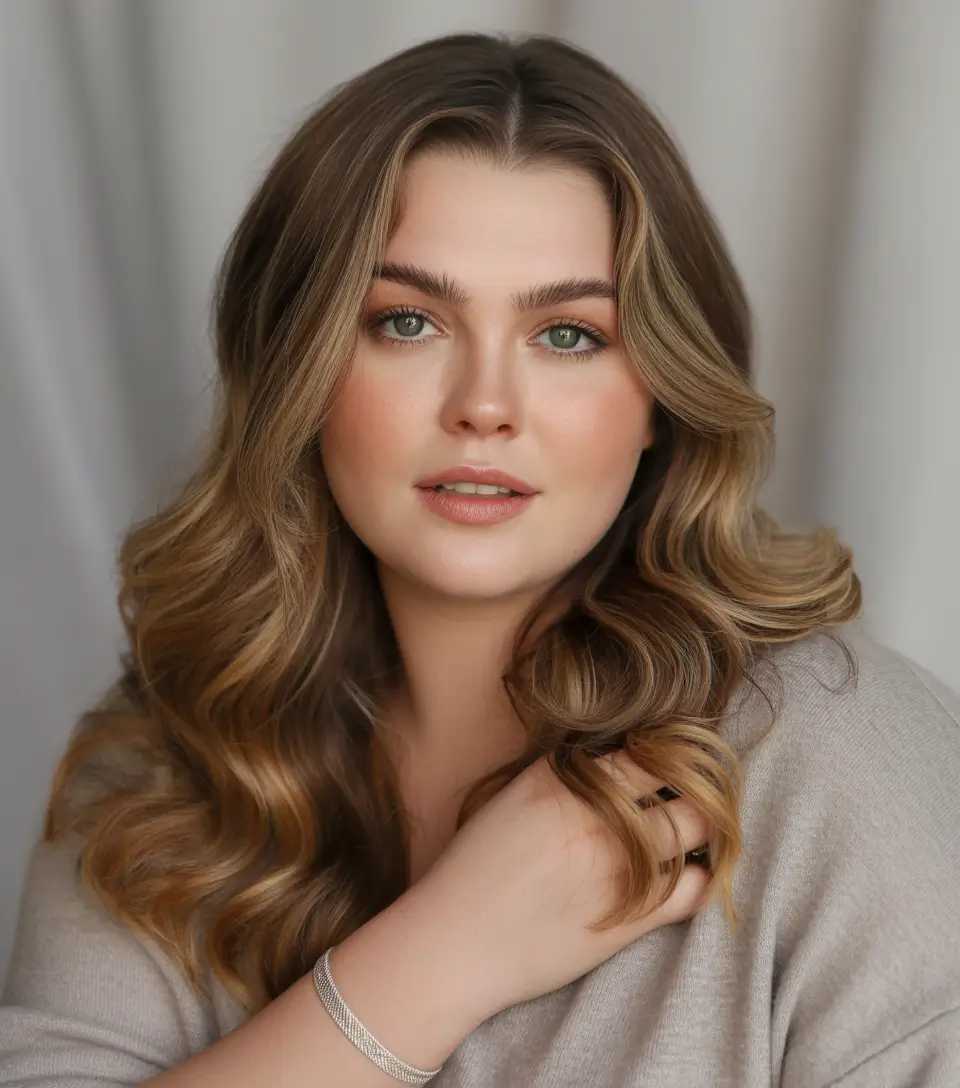 fall haircuts for plus size women long hair Long Caramel Curls with a Polished Part