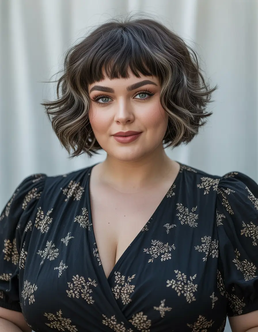 fall haircuts for plus size women oval faces Choppy Bob with Baby Bangs for Bold, Structured Confidence