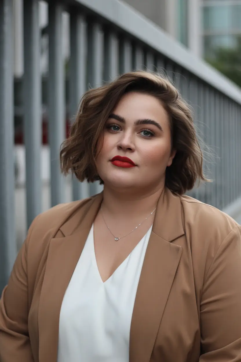 fall haircuts for plus size women double chin Loose Textured Bob for Effortless Street Style