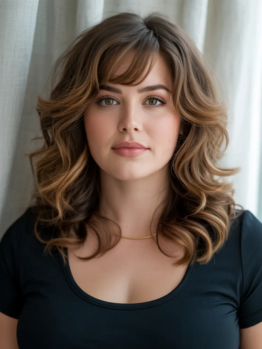 fall haircuts for plus size women with bangs Soft Layers with Feathered Bangs