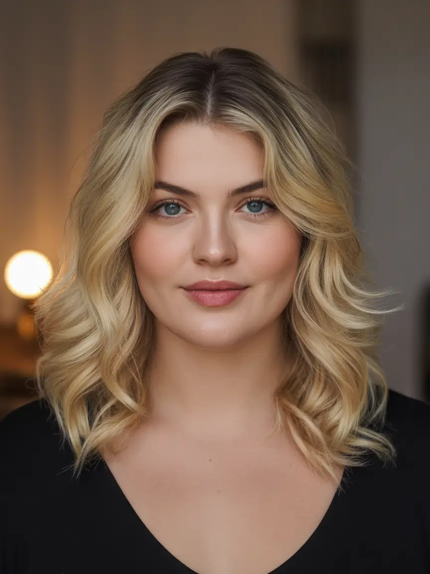 fall haircuts for plus size women flattering Classic Mid-Length Blonde Waves