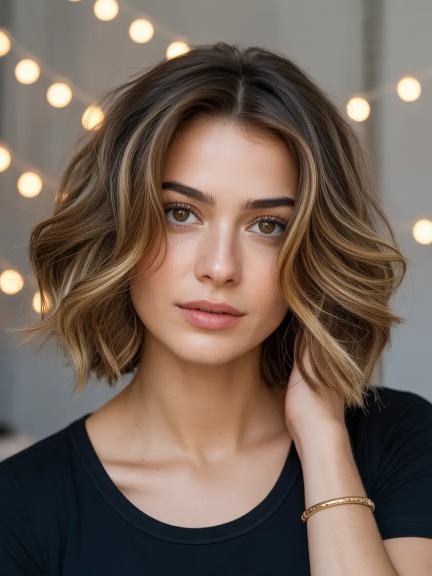 fall colors hairstyles Dimensional Honey Lob with Balayage Glow