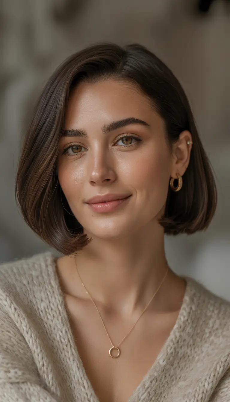fall hairstyles and colors Classic Espresso Bob With Minimalist Glam