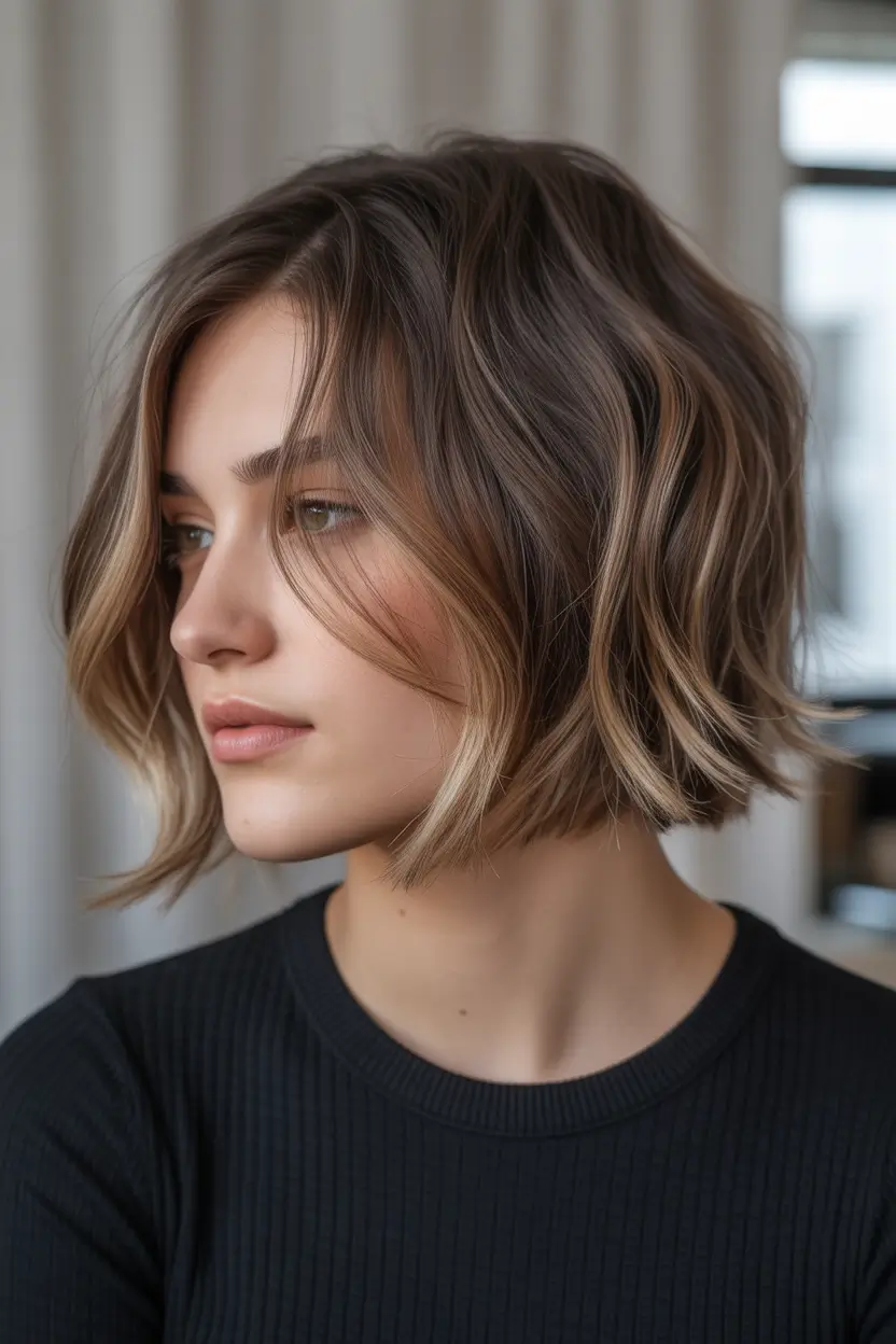 fall hairstyles and colors Bronde Bob With Choppy Textured Ends