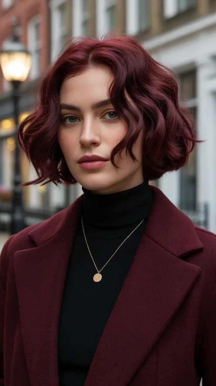 fall hairstyles and colors Structured Mulled Berry Bob with Polished Waves