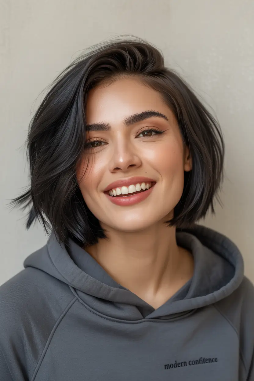 fall hairstyles and colors Textured Charcoal Bob With Side Part Cool