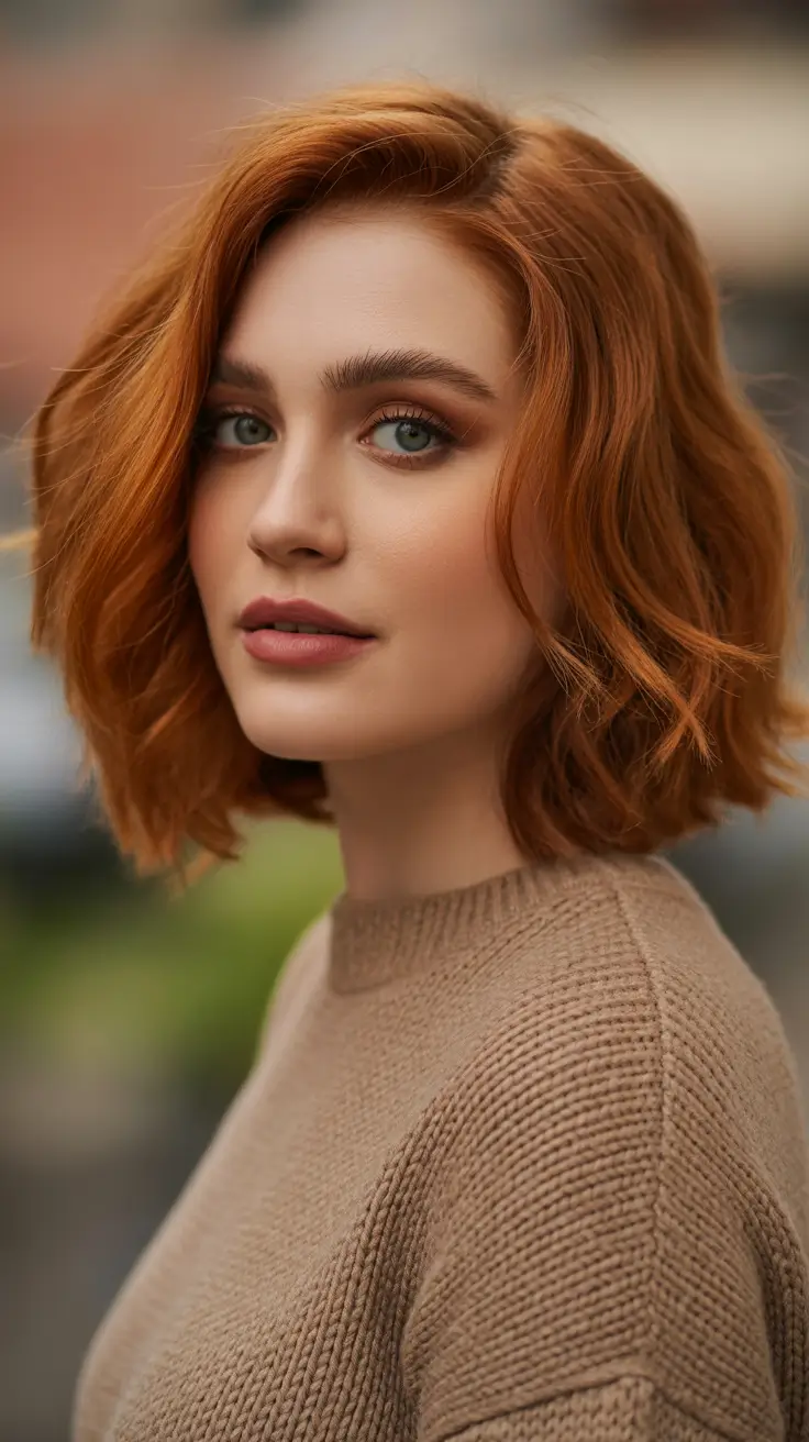 fall hairstyles and colors Rusty Copper Wavy Bob With Soft Volume