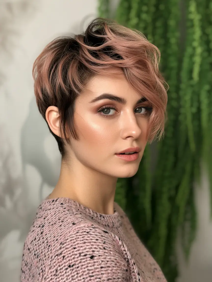 fall hair colors pixie short hairstyles Textured Rose Pixie with Tousled Drama