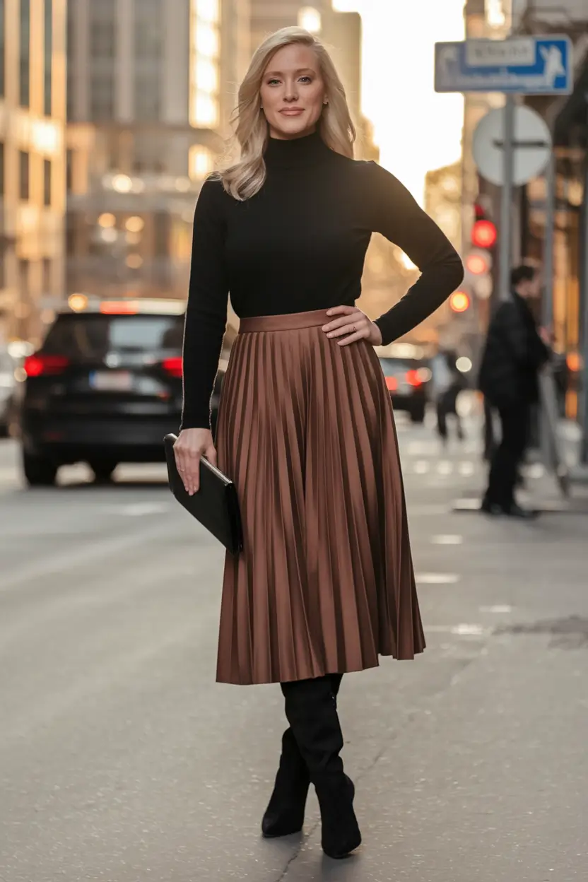 fall office outfits for women Classic Neutrals with a Pleated Twist