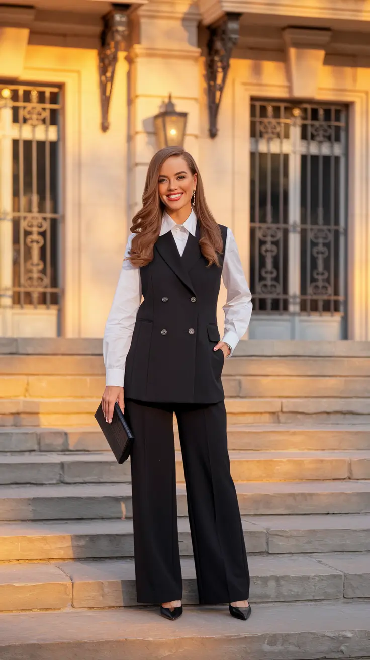 fall office outfits for women Tailored Black Power Layering