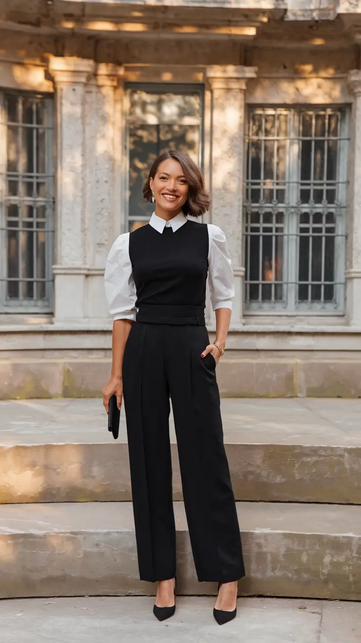 fall office outfits for women Monochrome Meets Playful Structure