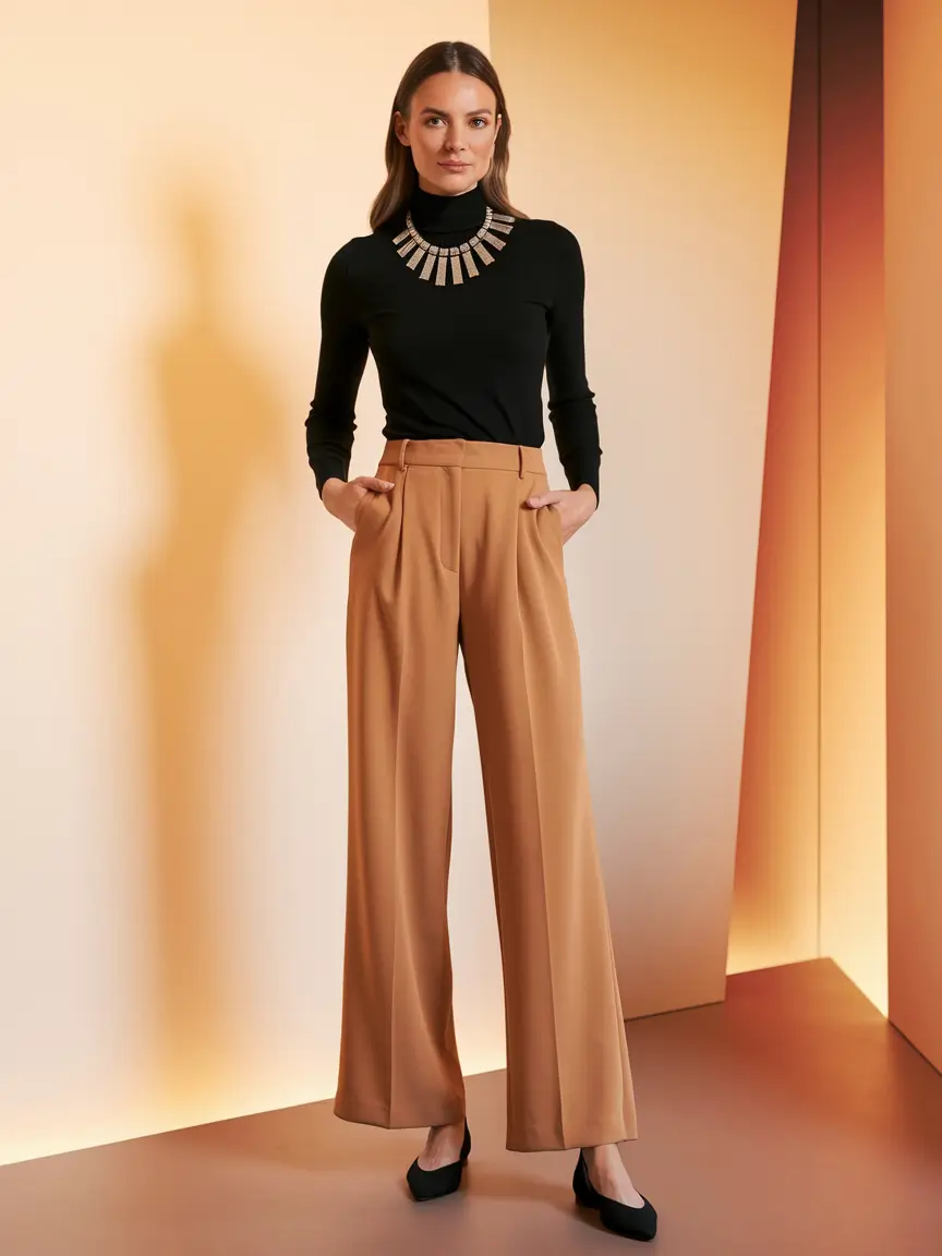 fall office outfits for women Soft Camel Meets Sleek Black